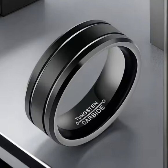 Tungsten Other - Men's Black Tungsten Carbide Wedding Band Comfort Fit Ring Size 9